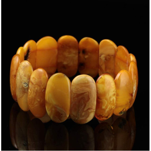 Antique Vintage EGG YOLK pieces Baltic amber stretch bracelet 26