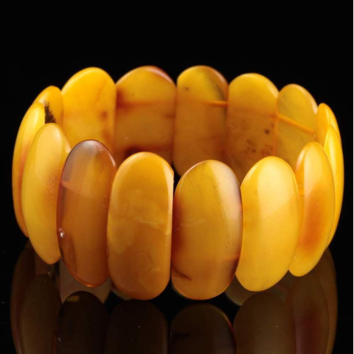 Antique Vintage EGG YOLK pieces Baltic amber stretch bracelet 28