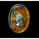 Massive Sterling Silver Antique Style Cognac Amber Cameo Ring
