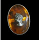 Massive Sterling Silver Antique Style Cognac Amber Cameo Ring