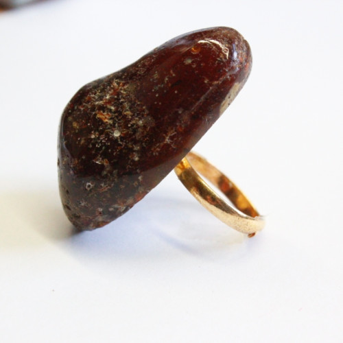 Soviet-era USSR Ring Golden Color With Dark Cognac Color Baltic Amber 