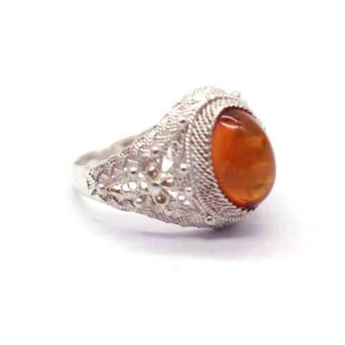 Antique Silver Filigree Ring with Cognac Baltic Amber