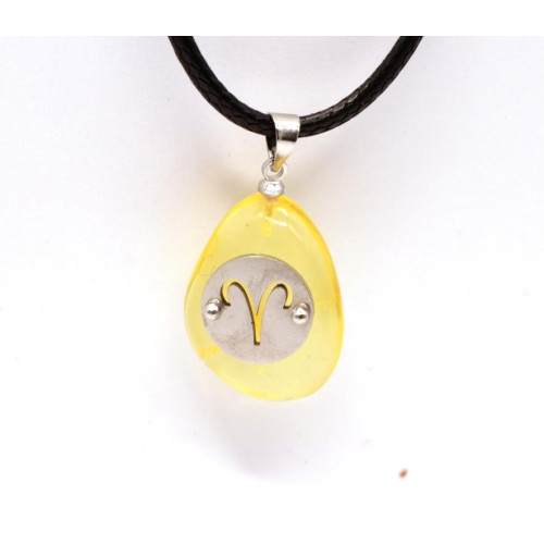 Amber Amulet Pendant with Zodiac Sign "Aries"