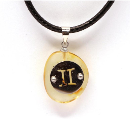 Amber Amulet Pendant with Zodiac Sign "Libra"