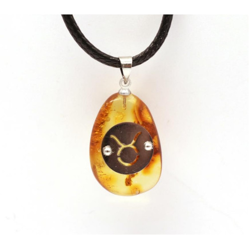 Amber Amulet Pendant with Zodiac Sign "Taurus"