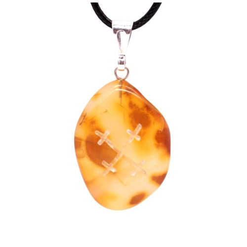 Polished amber pendant amulet with Mara's cross