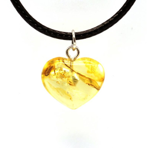 Lemon Color Baltic Amber Heart Shaped Pendant 24