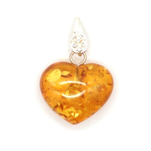 Small Honey Color Baltic Amber Heart Shaped Pendant 