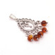 Filigree Metal Pendant with Baroque Cognac Amber Dangles and Cord