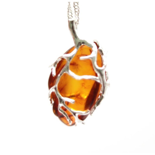 Cognac Baltic Amber Pendant in Metal Frame (4 g)