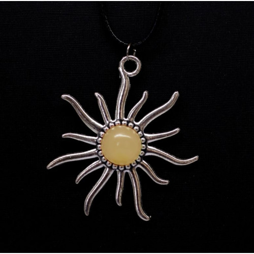 Polished Royal Milky Color Baltic Amber Pendant "Sun"