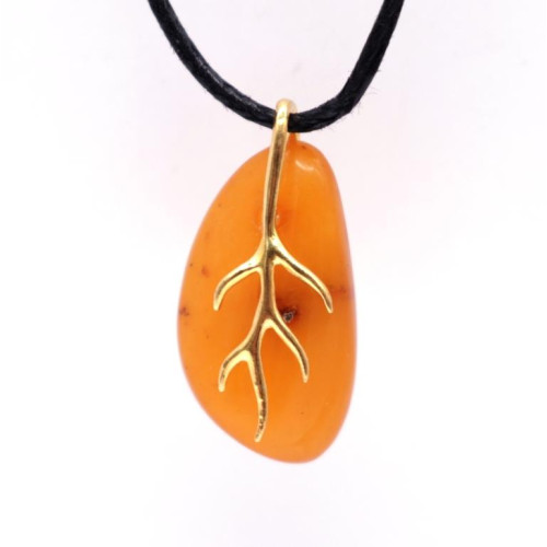 Natural Baltic Amber Pendant Butterscotch color gold plated silver 925
