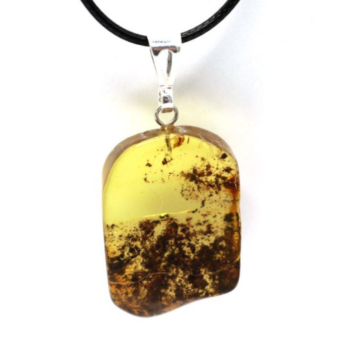 Baltic Amber Pendant Light Green Shade Color With Plants Inclusions ST Silver Hook