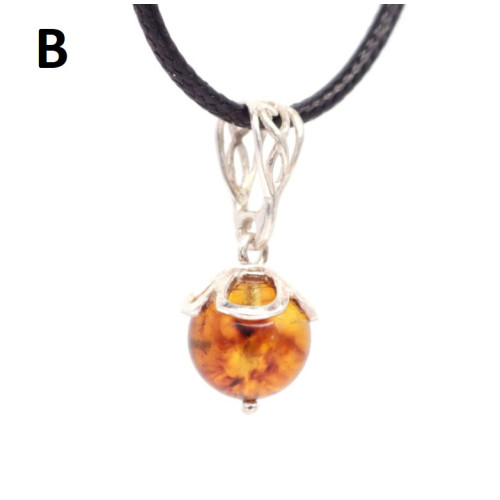 Baltic Amber Pendant Dark Cognac Color  Serling Silver 925