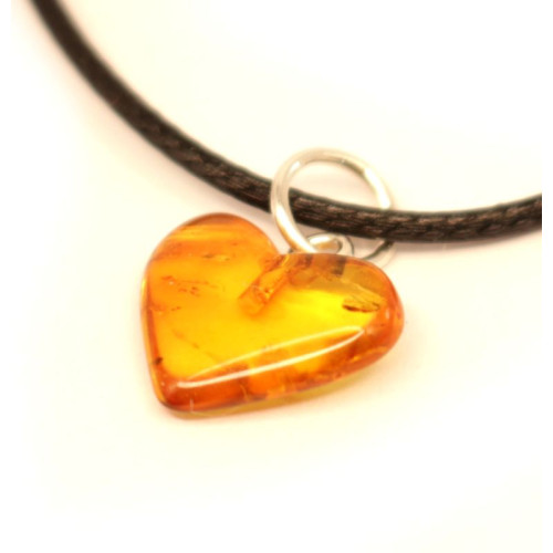 Cognac Color Baltic Amber Heart Shaped Pendant