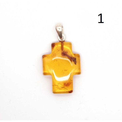 Baltic Amber Cross Pendant with 925 Sterling Silver Bail and Black Cord